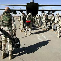 soldiers with ACU approved boots boarding aircraft